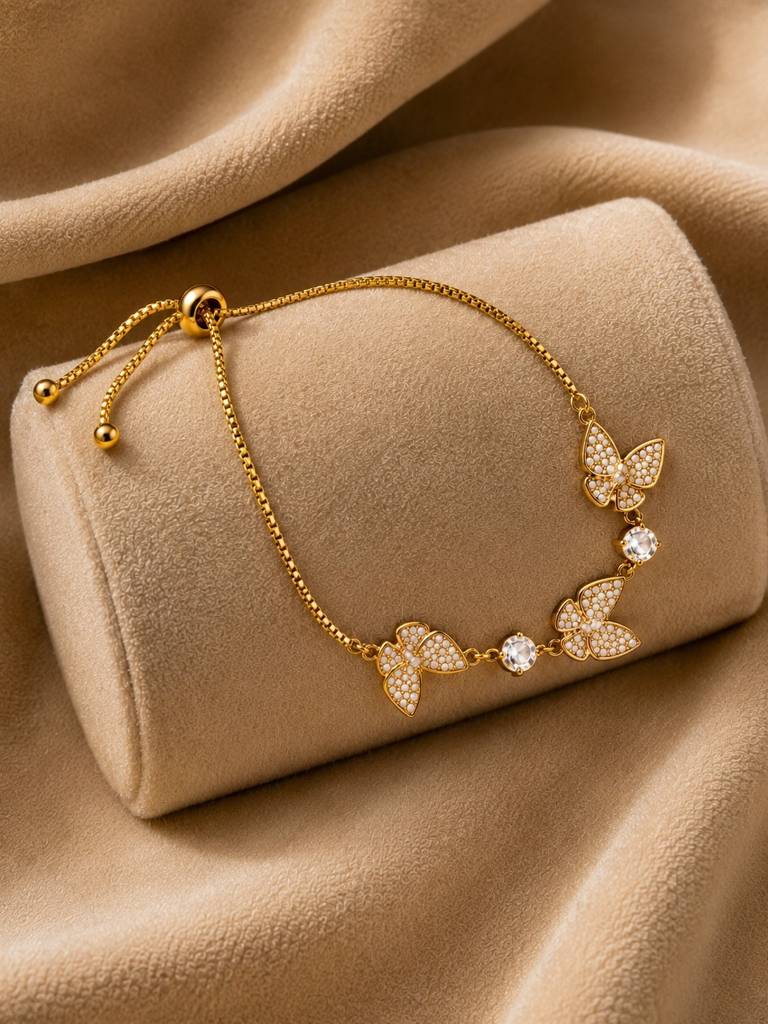 18K Gold Plated Cz Butterfly Adjustable Bracelet : AKBR023