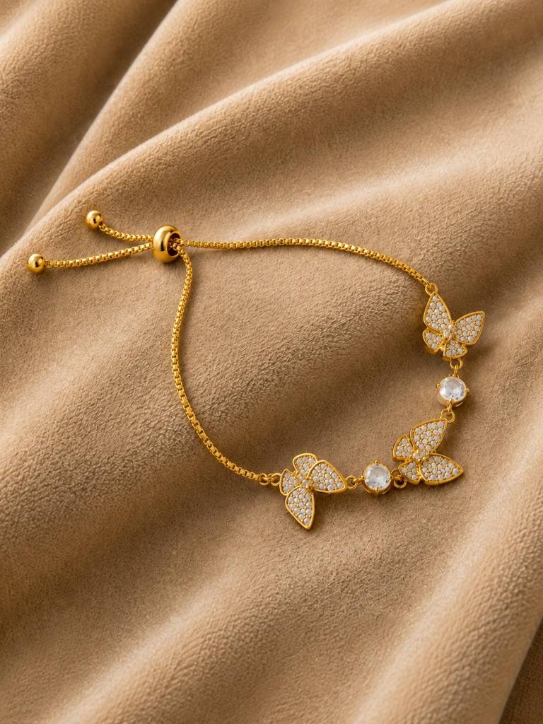 18K Gold Plated Cz Butterfly Adjustable Bracelet : AKBR023