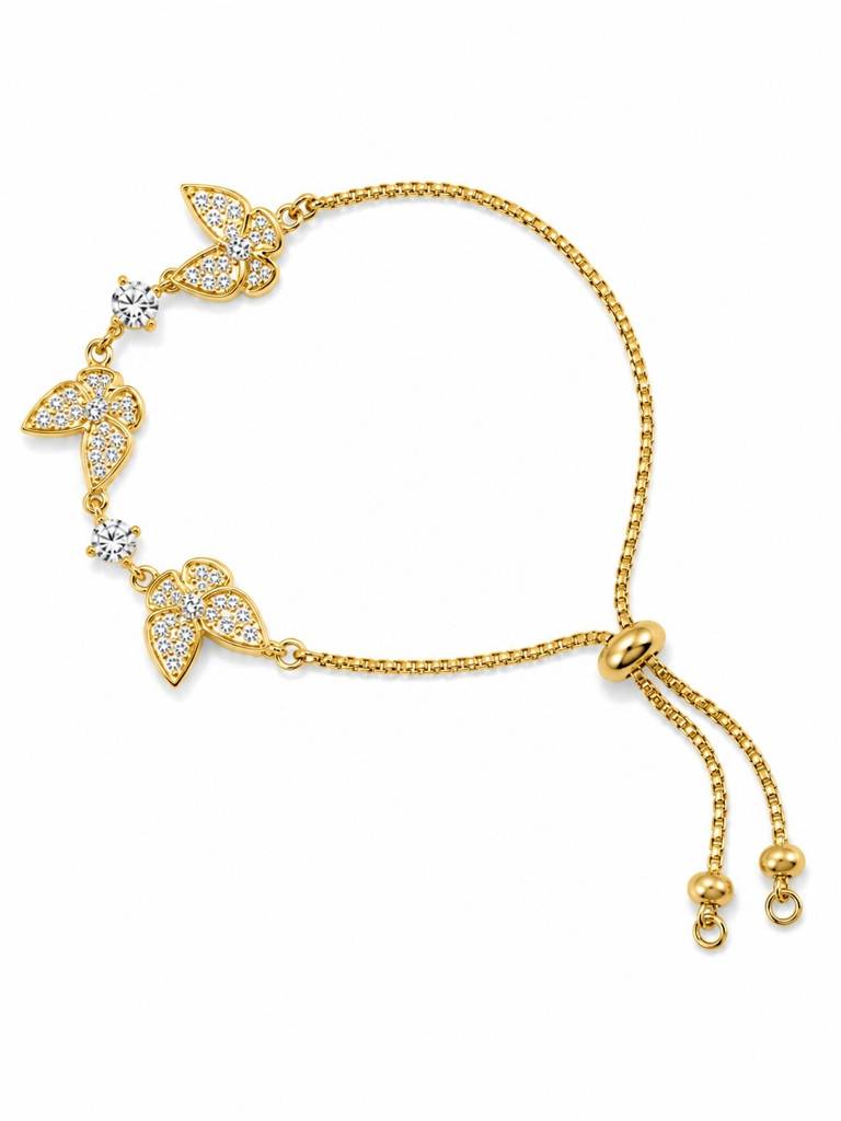 18K Gold Plated Cz Butterfly Adjustable Bracelet : AKBR023