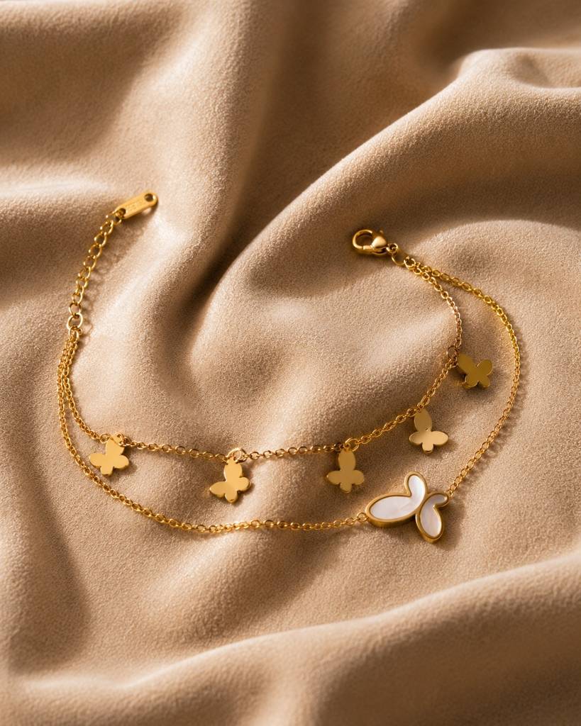 18K Gold Plated Mop Butterfly Layered Bracelet : AKBR024
