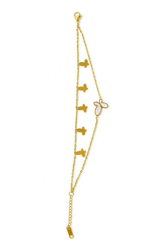 18K Gold Plated Mop Butterfly Layered Bracelet : AKBR024