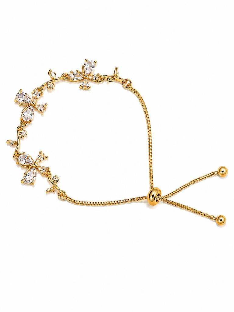 18K Gold Plated Cz Floral Adjustable Bracelet : AKBR025