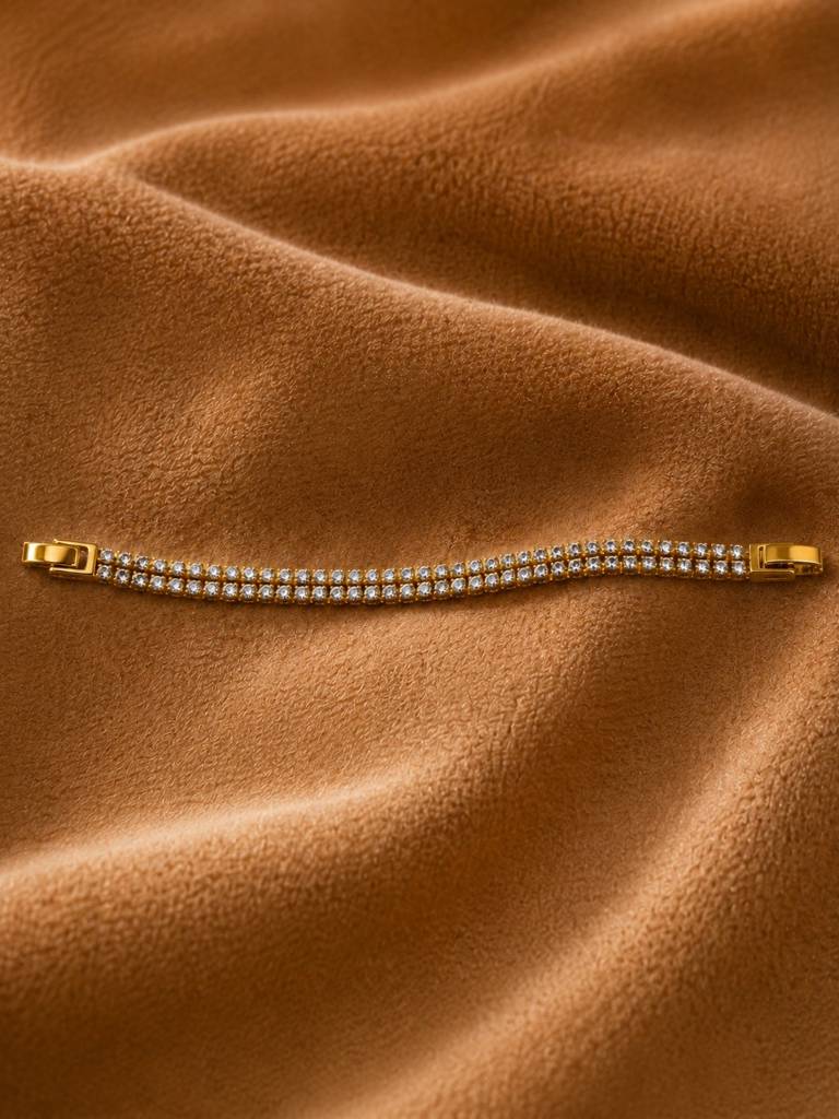 18K Gold Plated Double Row Cz Tennis Bracelet : AKBR026