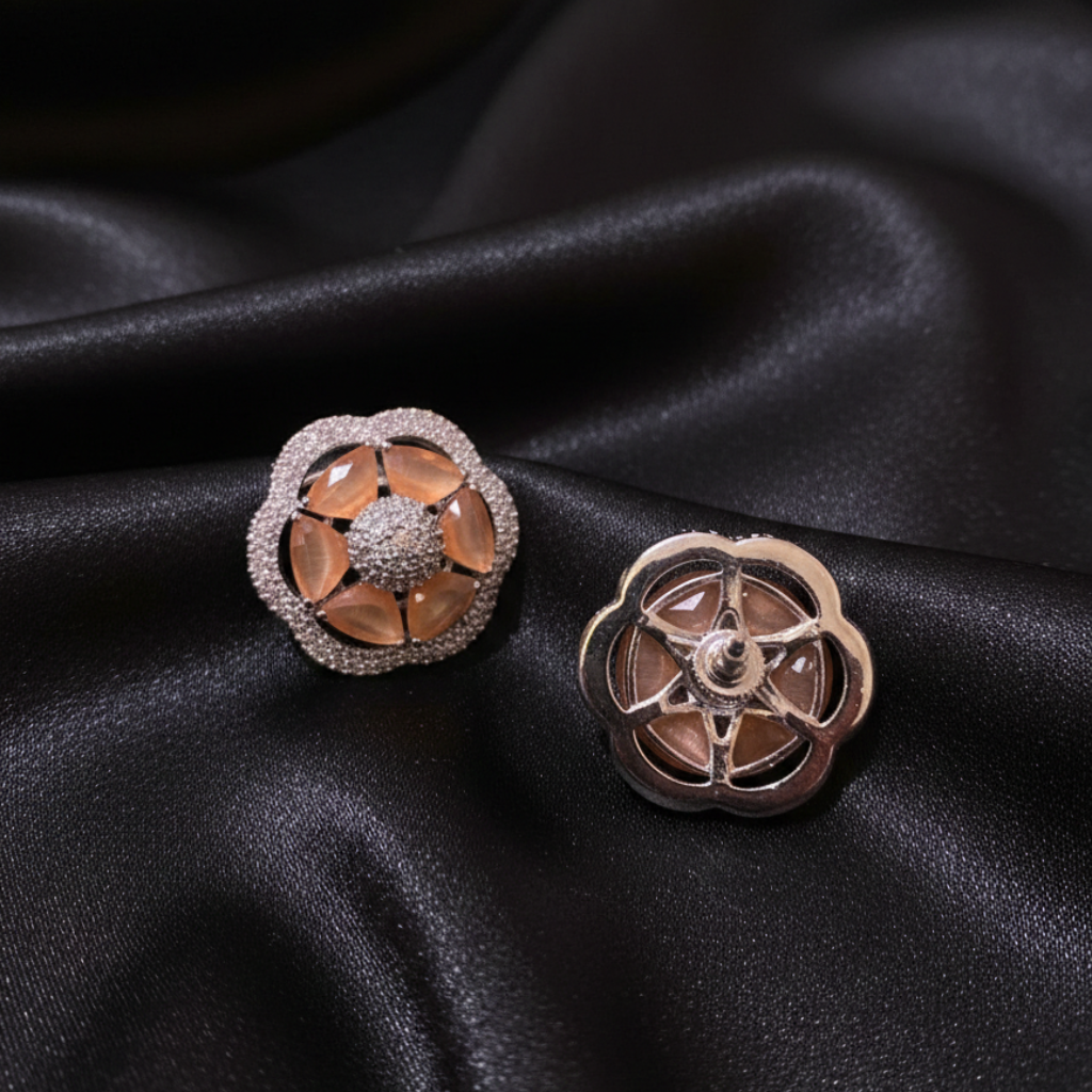 Peach Stone Ad Flower Stud Earrings : AKE118