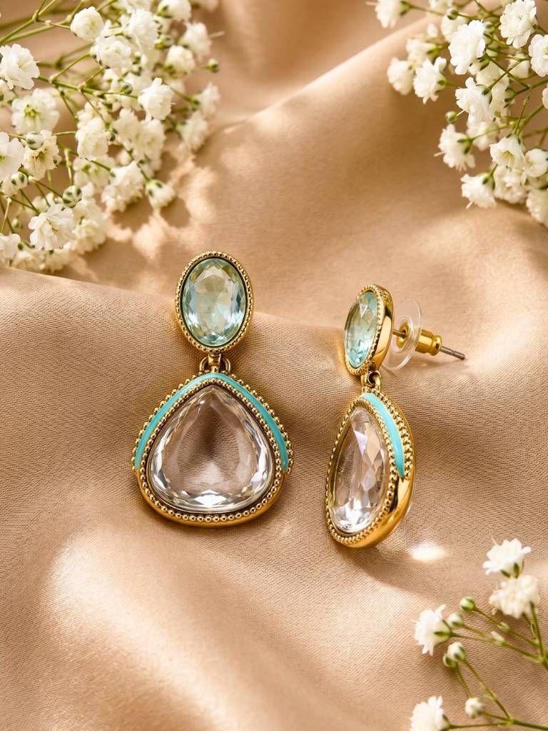 Gold Plated Pachi Kundan Enamel Dangler Earrings : AKE123-B