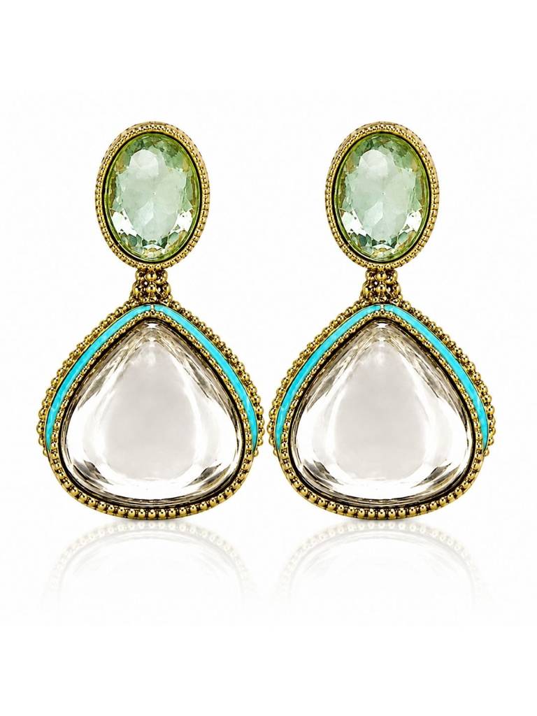 Gold Plated Pachi Kundan Enamel Dangler Earrings : AKE123-B