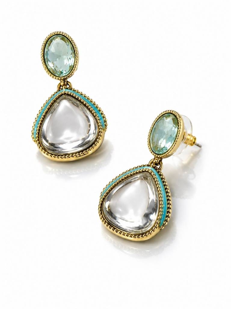 Gold Plated Pachi Kundan Enamel Dangler Earrings : AKE123-B