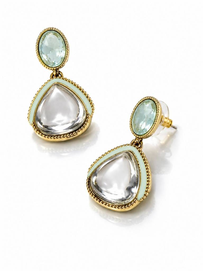 Gold Plated Pachi Kundan Enamel Dangler Earrings : AKE123-G