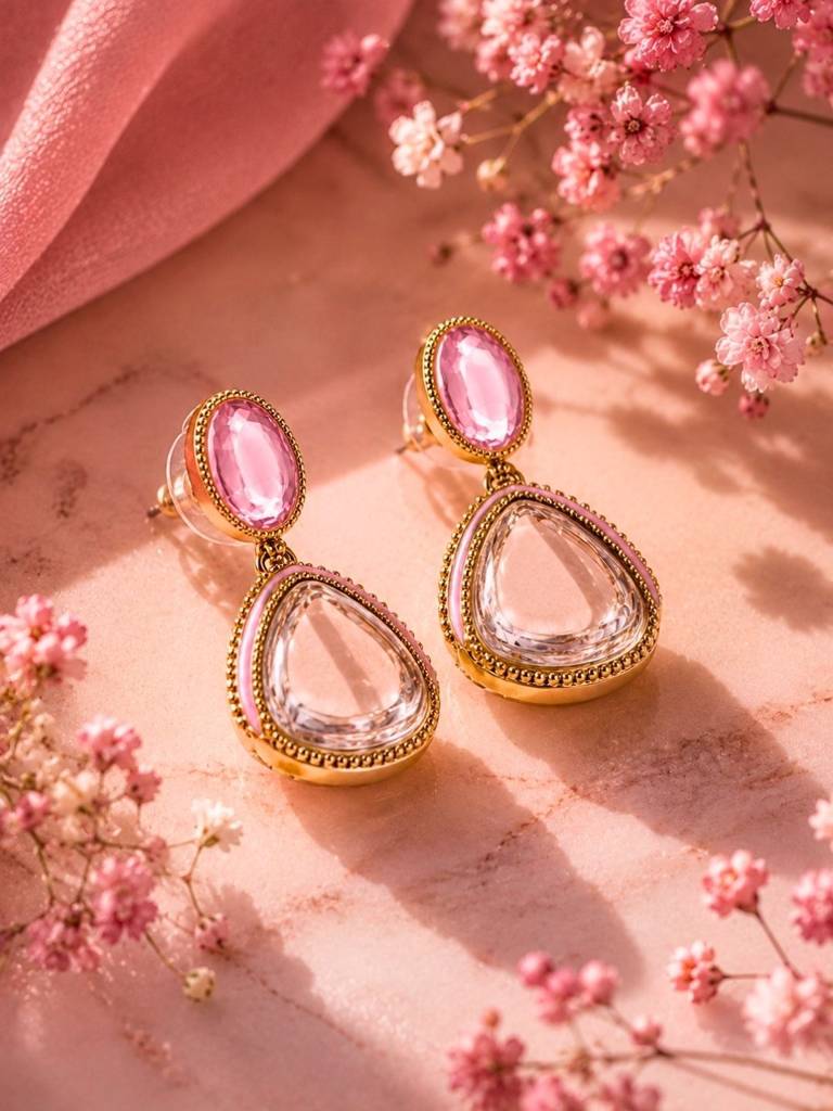 Gold Plated Pachi Kundan Enamel Dangler Earrings : AKE123-P