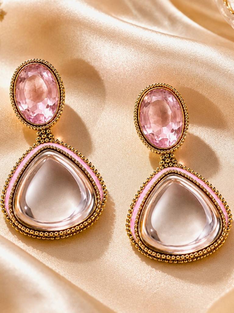 Gold Plated Pachi Kundan Enamel Dangler Earrings : AKE123-P