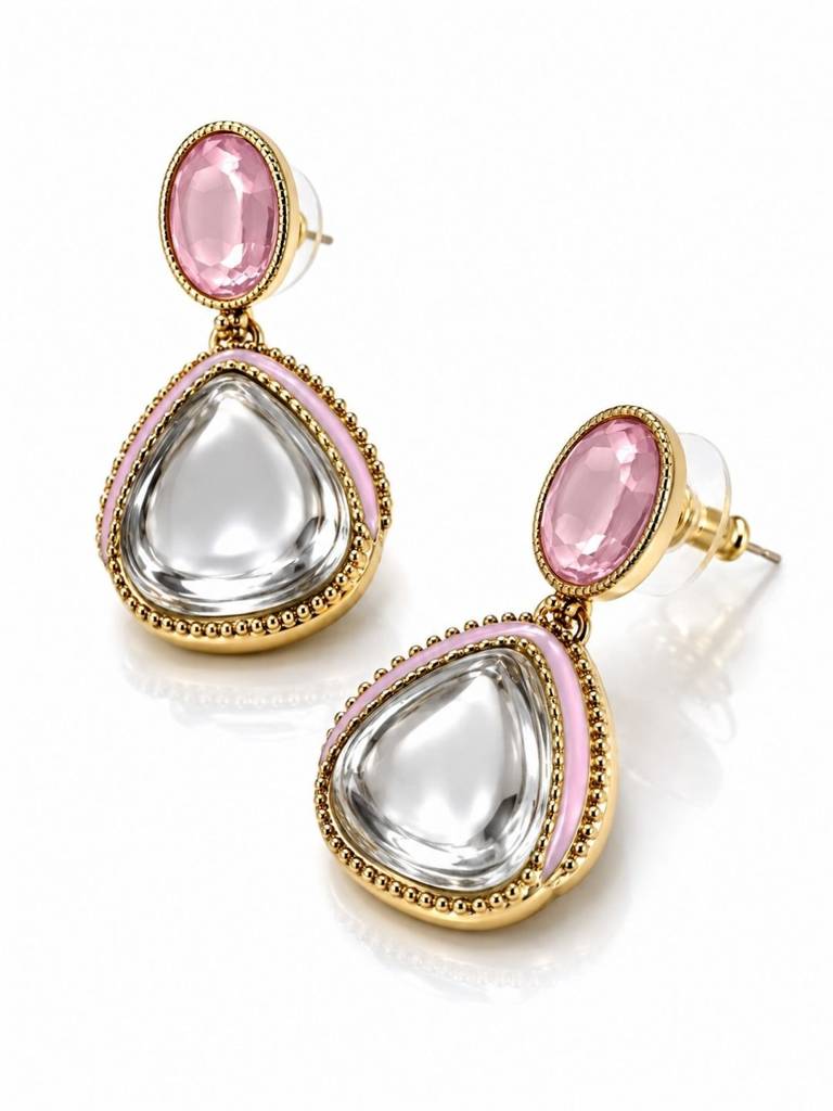 Gold Plated Pachi Kundan Enamel Dangler Earrings : AKE123-P