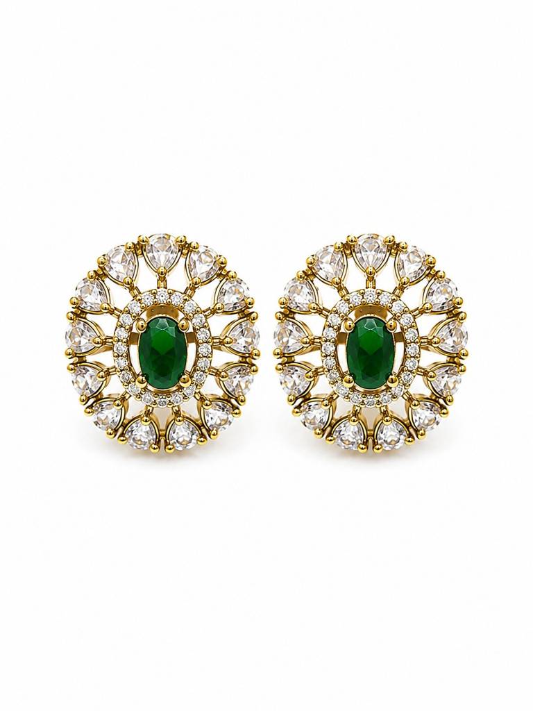 Moissanite Mehendi Polish Emerald Green Cz Stud Earrings : AKE125
