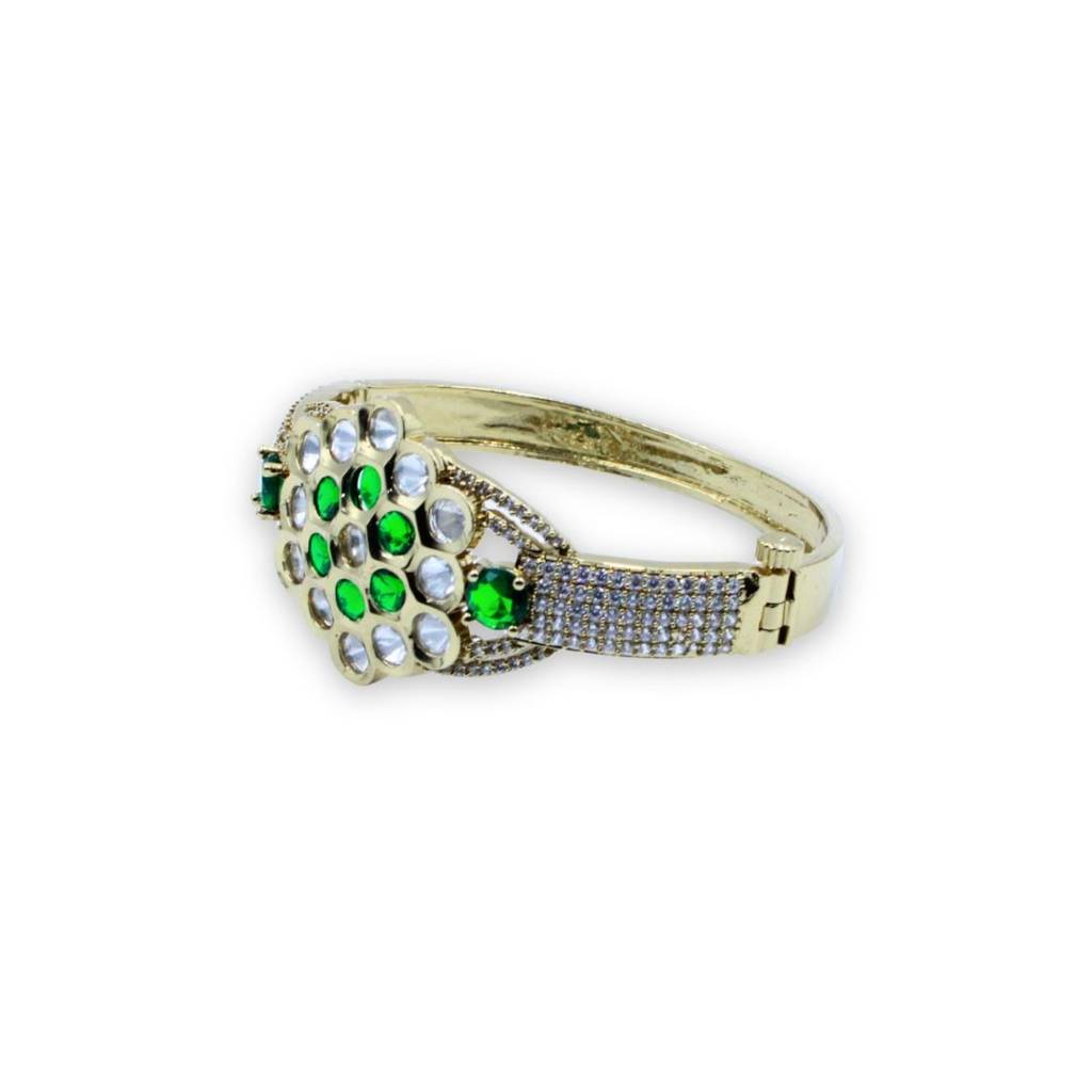 Moissanite Kundan Openable Kada With Green Stone : AKKD001