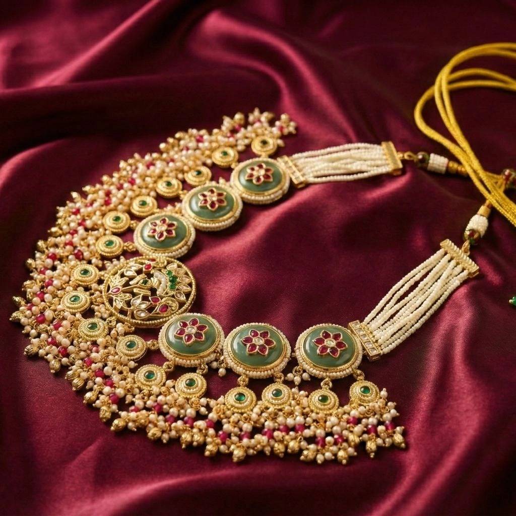 Stone & Pearl Bridal Necklace Set : AKN039