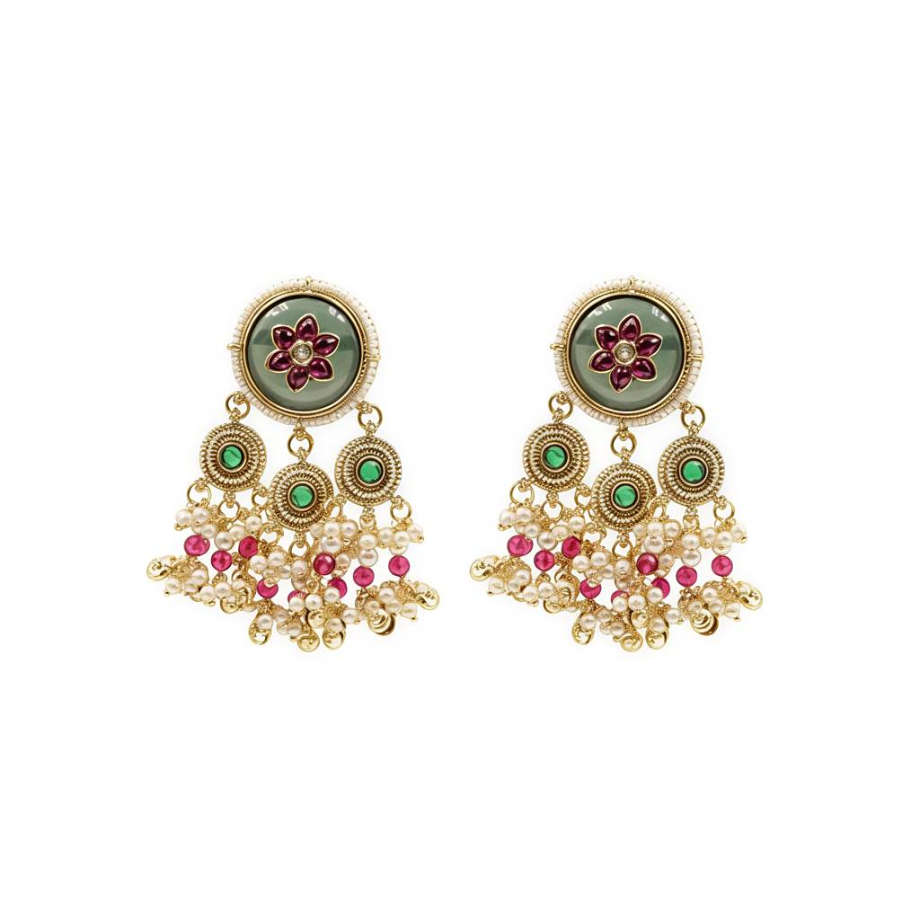 Stone & Pearl Bridal Necklace Set : AKN039