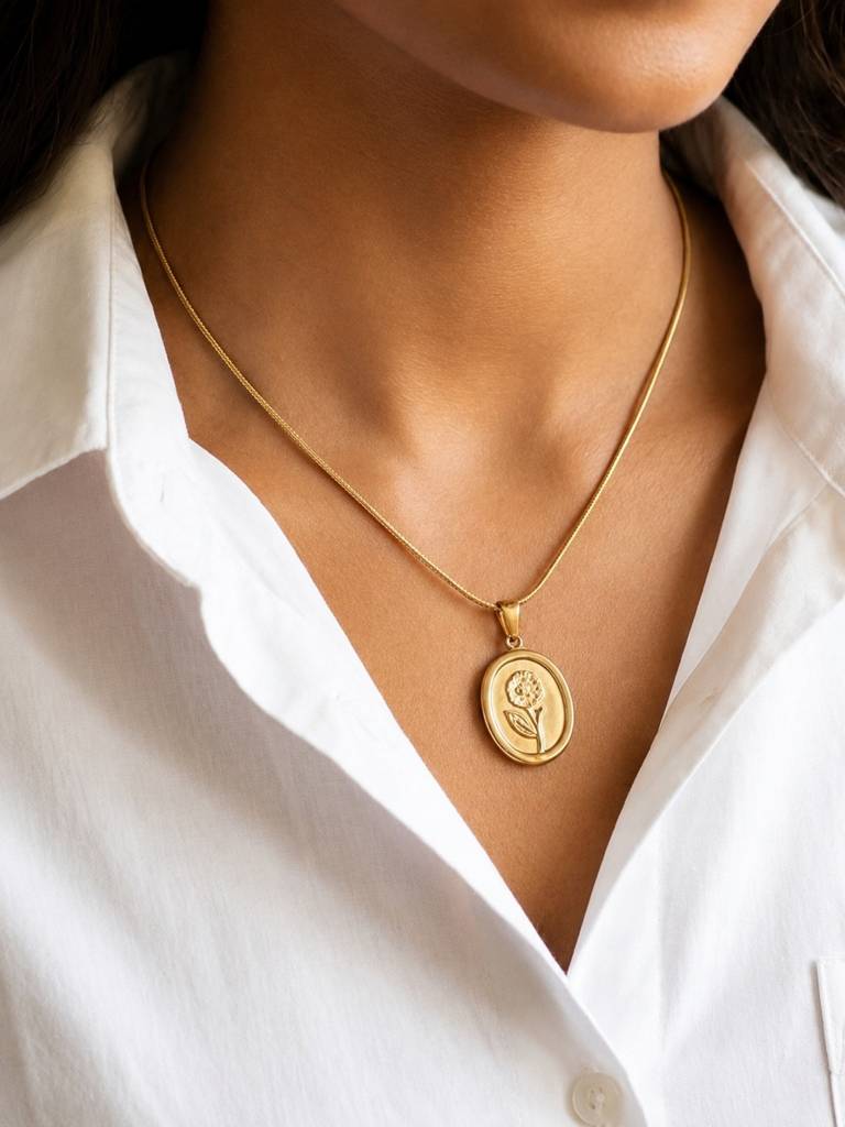 Flower Pendant Anti-Tarnish Chain : AKN049