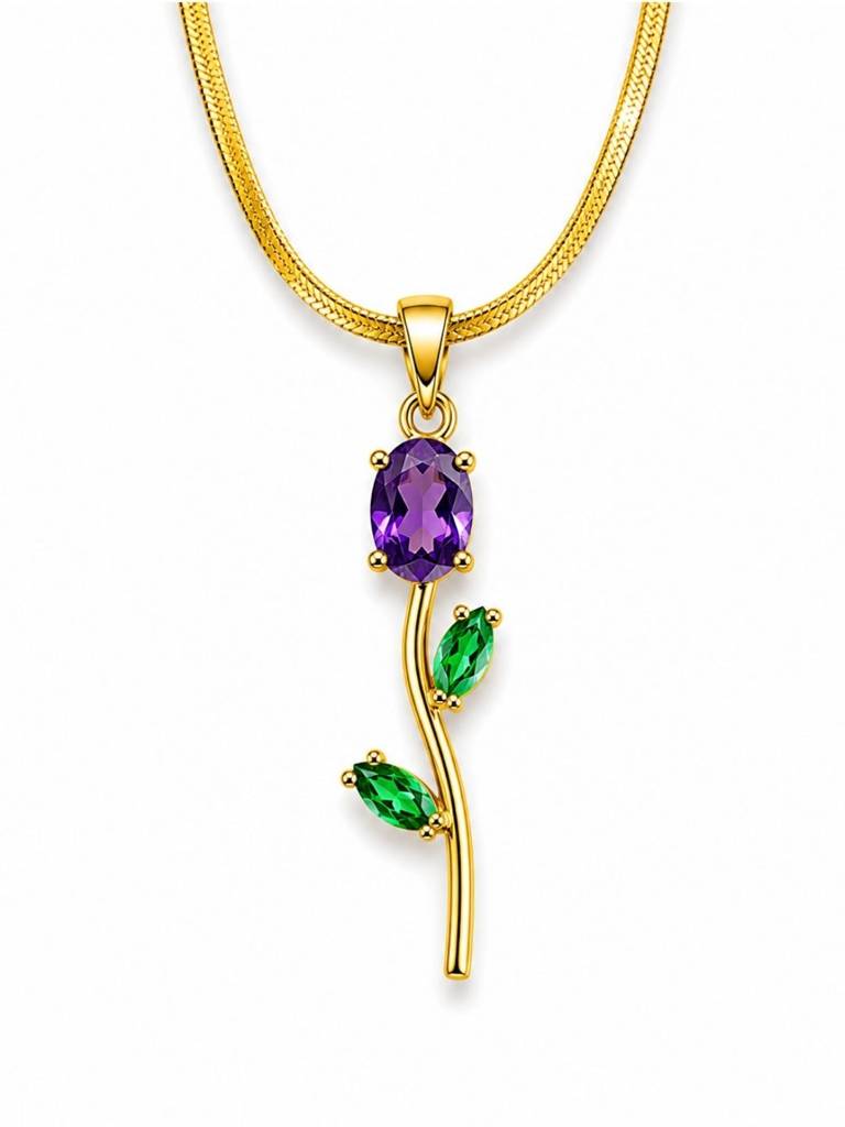 18K Gold Plated Stone Floral Pendant Necklace : AKN051