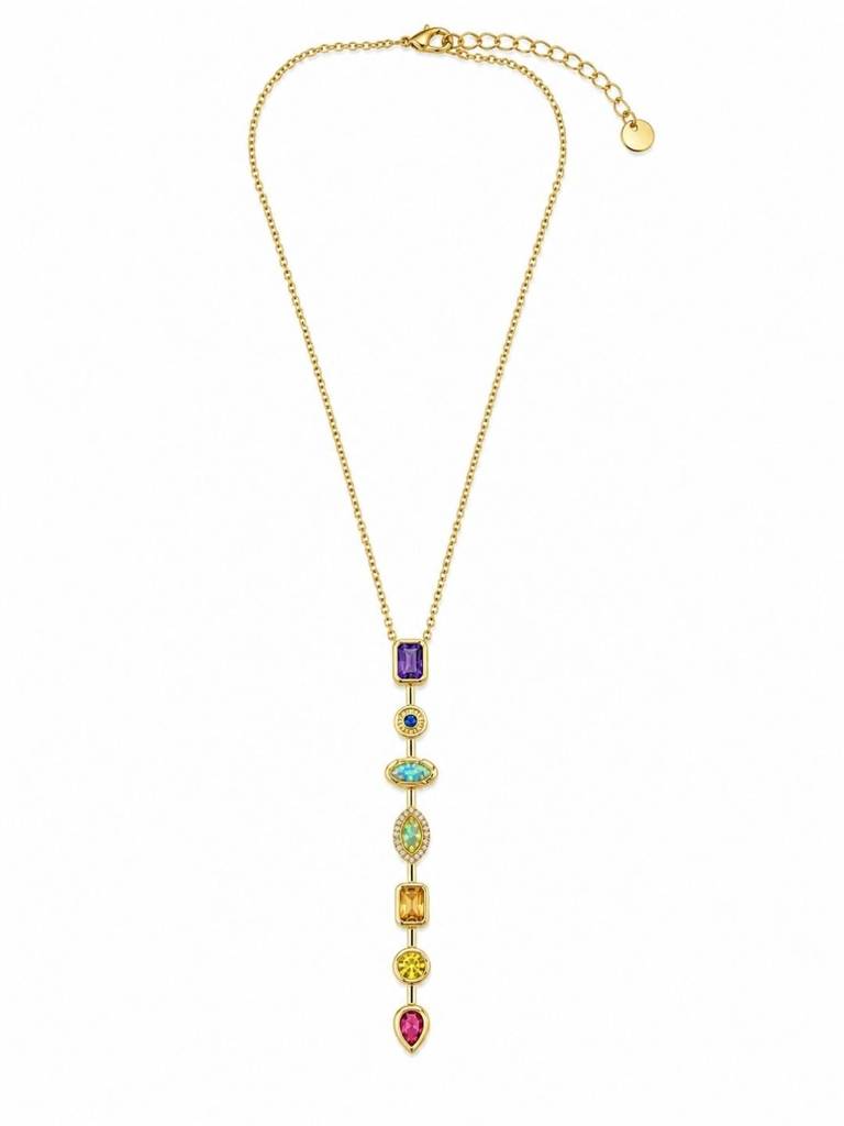 18K Gold Plated Pastel Geometric Charm Drop Necklace : AKN052