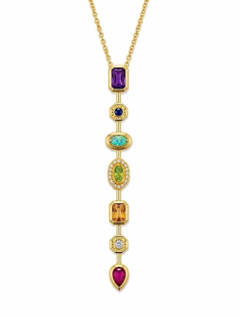 18K Gold Plated Pastel Geometric Charm Drop Necklace : AKN052