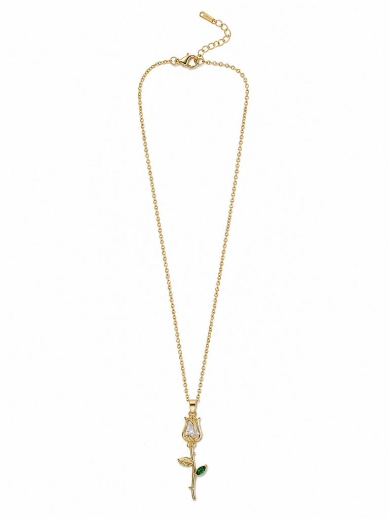 18K Gold Plated Rose Floral Pendant Drop Necklace : AKN053
