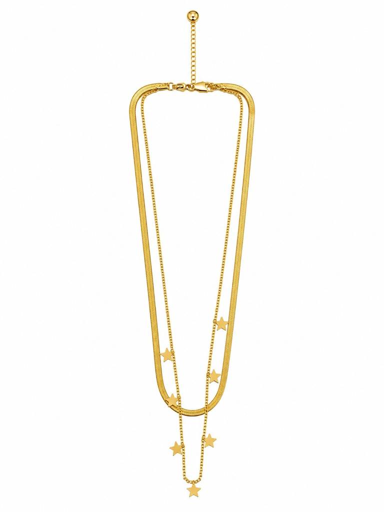18K Gold Plated Layered Star Charm Necklace : AKN056