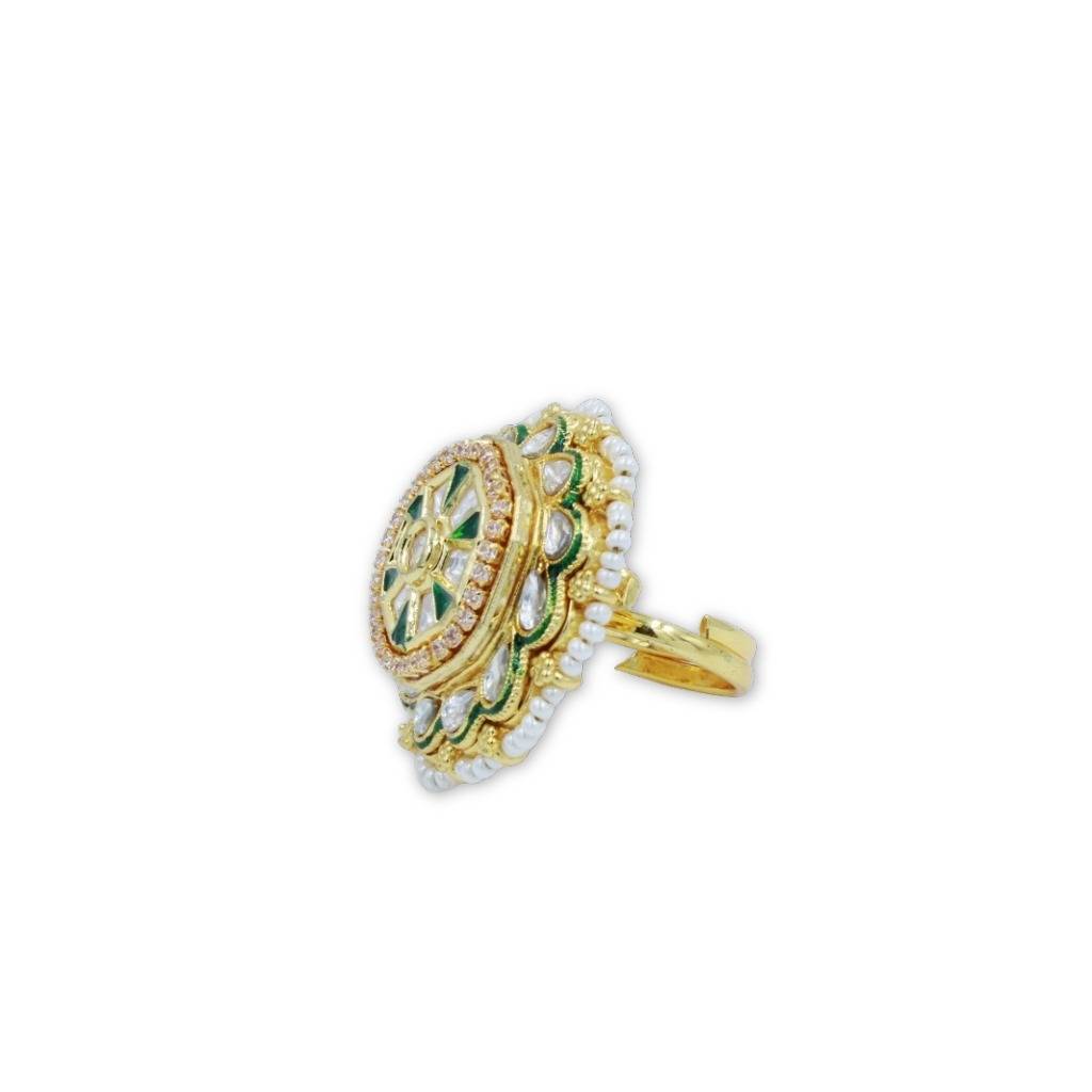 Meenakari Kundan Moissanite Polki Rajwadi Adjustable Ring : AKR001