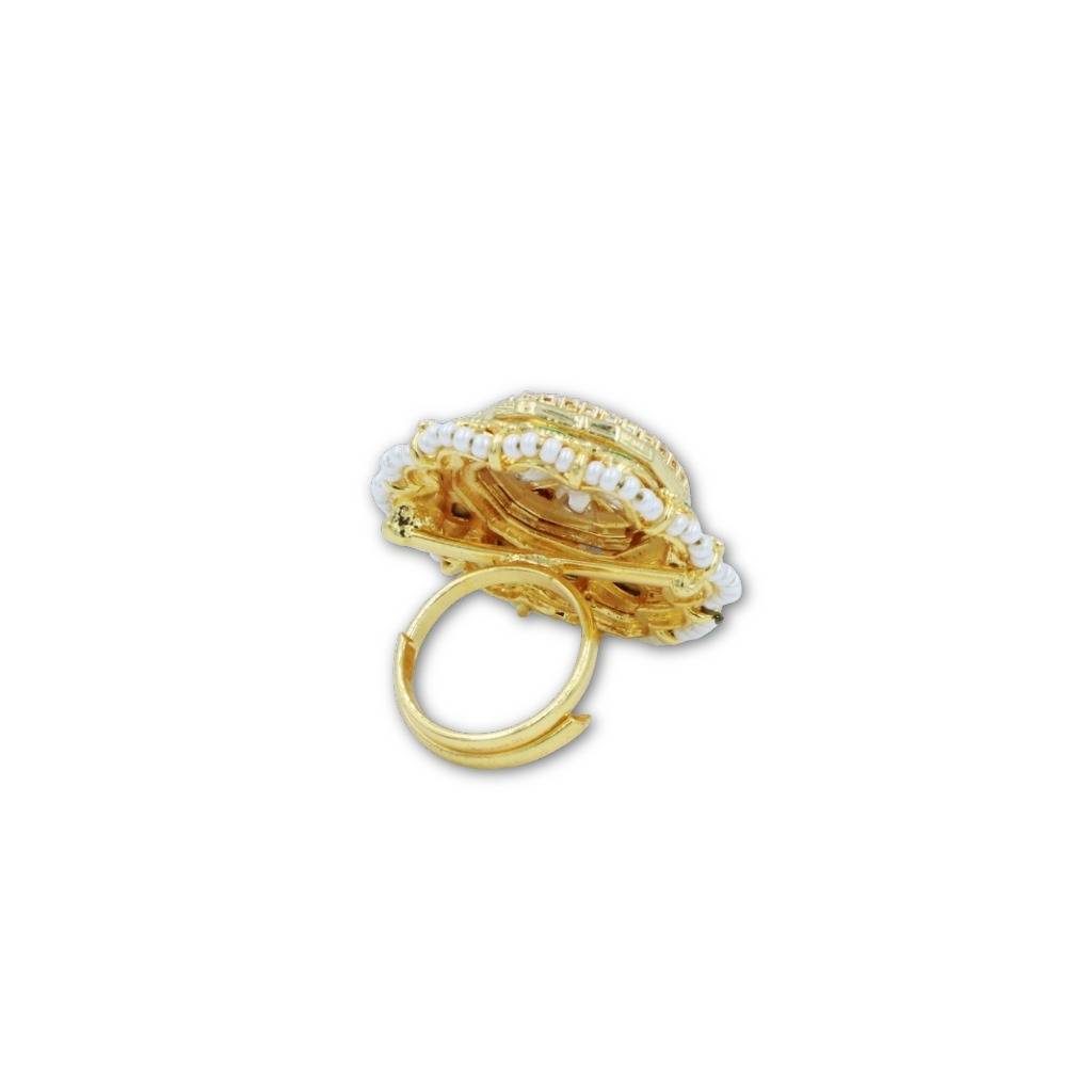 Meenakari Kundan Moissanite Polki Rajwadi Adjustable Ring : AKR001