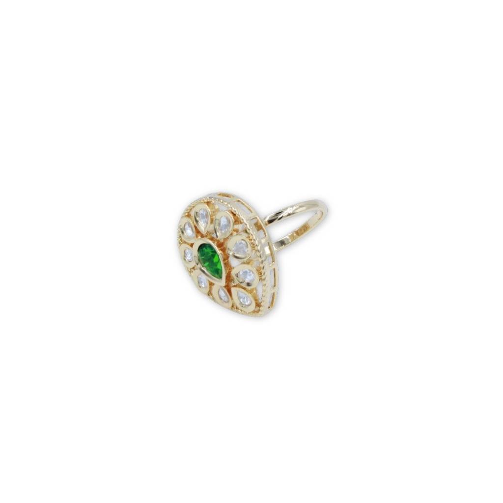 Green Stone Moissanite Kundan Almond Shaped Adjustable Ring : AKR008