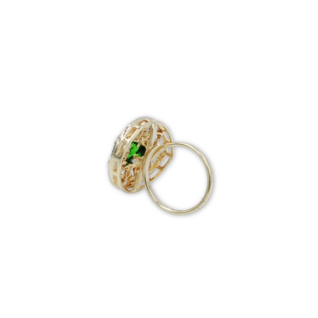 Green Stone Moissanite Kundan Almond Shaped Adjustable Ring : AKR008