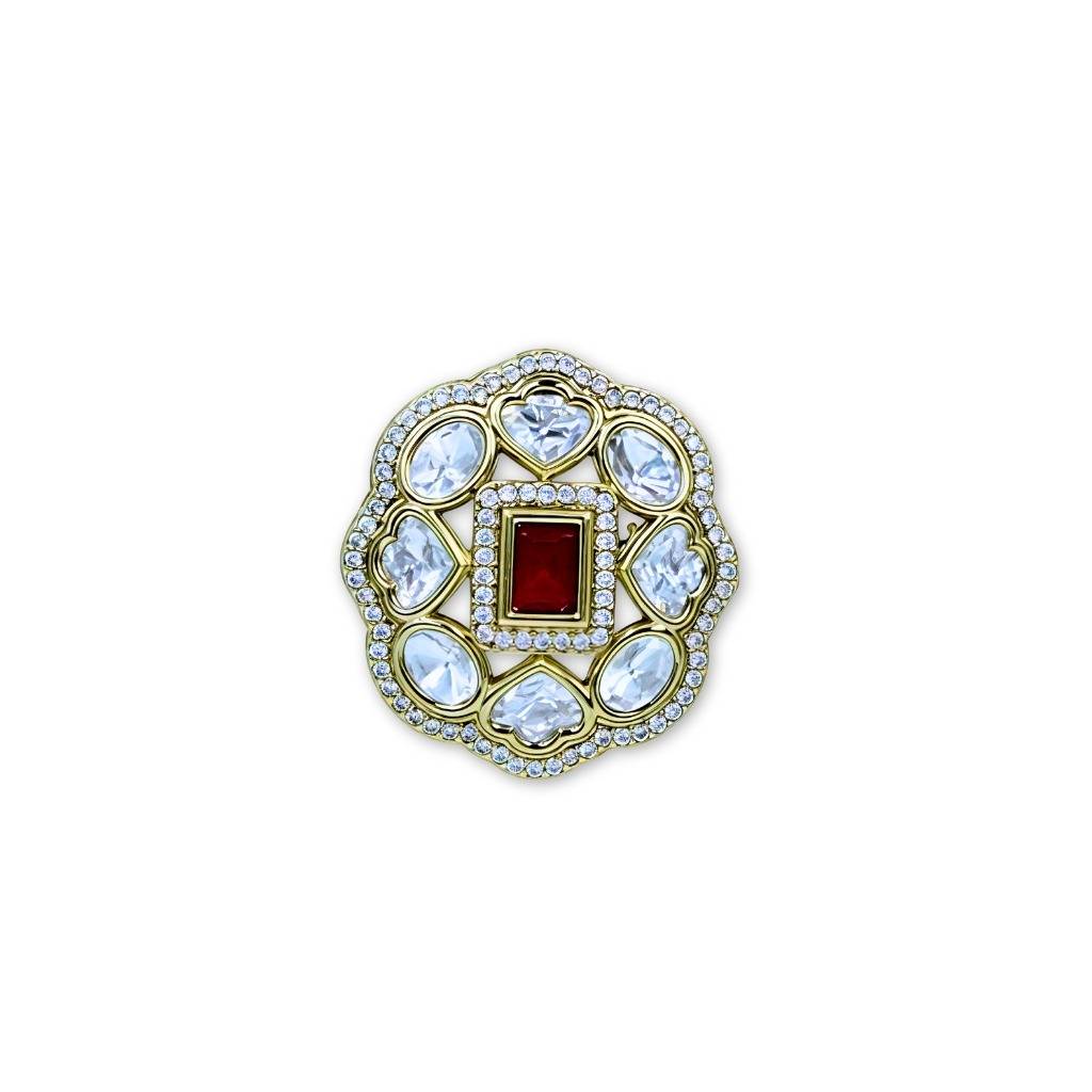 Moissanite Polki Red Stone Cz Adjustable Ring : AKR009