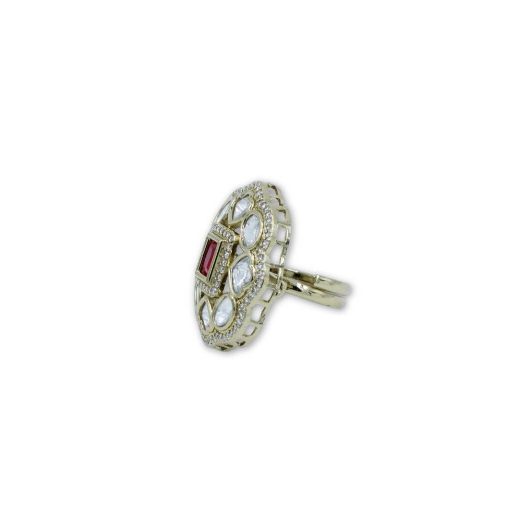 Moissanite Polki Red Stone Cz Adjustable Ring : AKR009