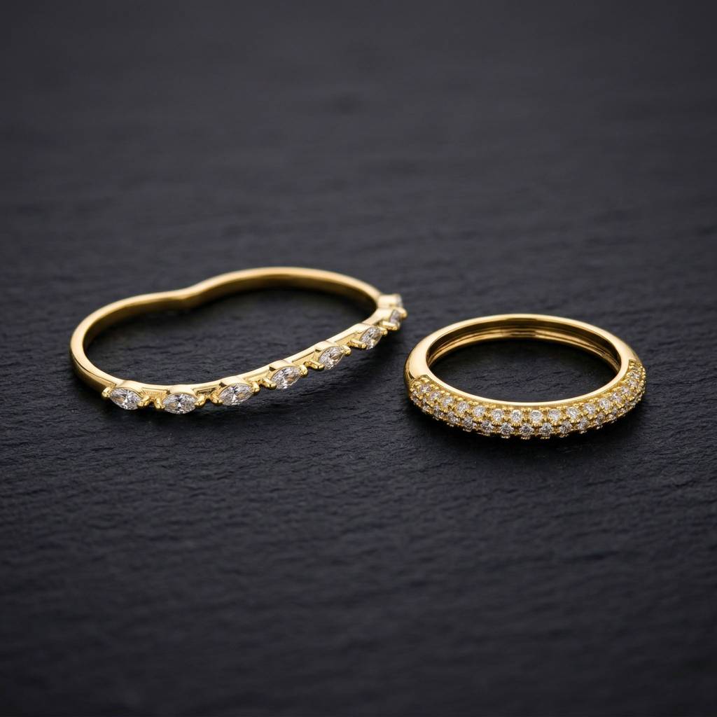 Gold Plated Double Band Stacking Rings Set : Auric Gleam Set Of 2 Rings : AMA-AURIC-SETOFTWO