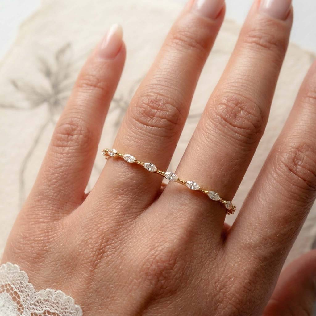 Gold Plated Double Band Stacking Rings Set : Auric Gleam Set Of 2 Rings : AMA-AURIC-SETOFTWO