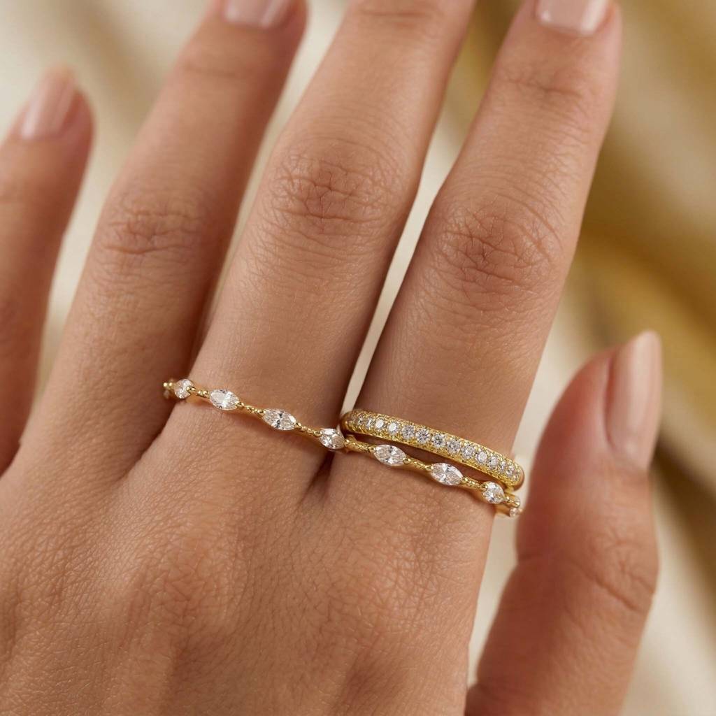 Gold Plated Double Band Stacking Rings Set : Auric Gleam Set Of 2 Rings : AMA-AURIC-SETOFTWO