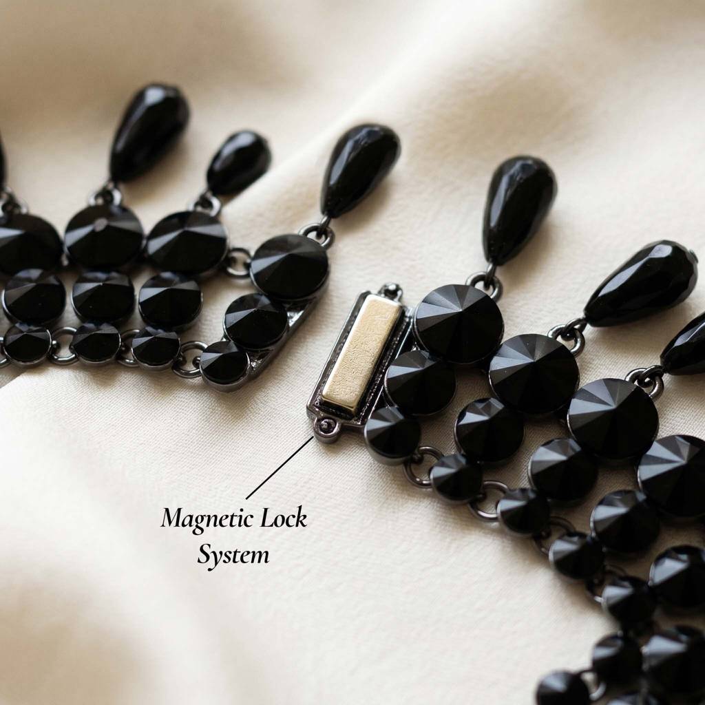 Partywear Black Crystal Necklace & Earrings Set For Women & Girls, Bianca Noir Crystal Drop Set : AMA-BIANCA-SET