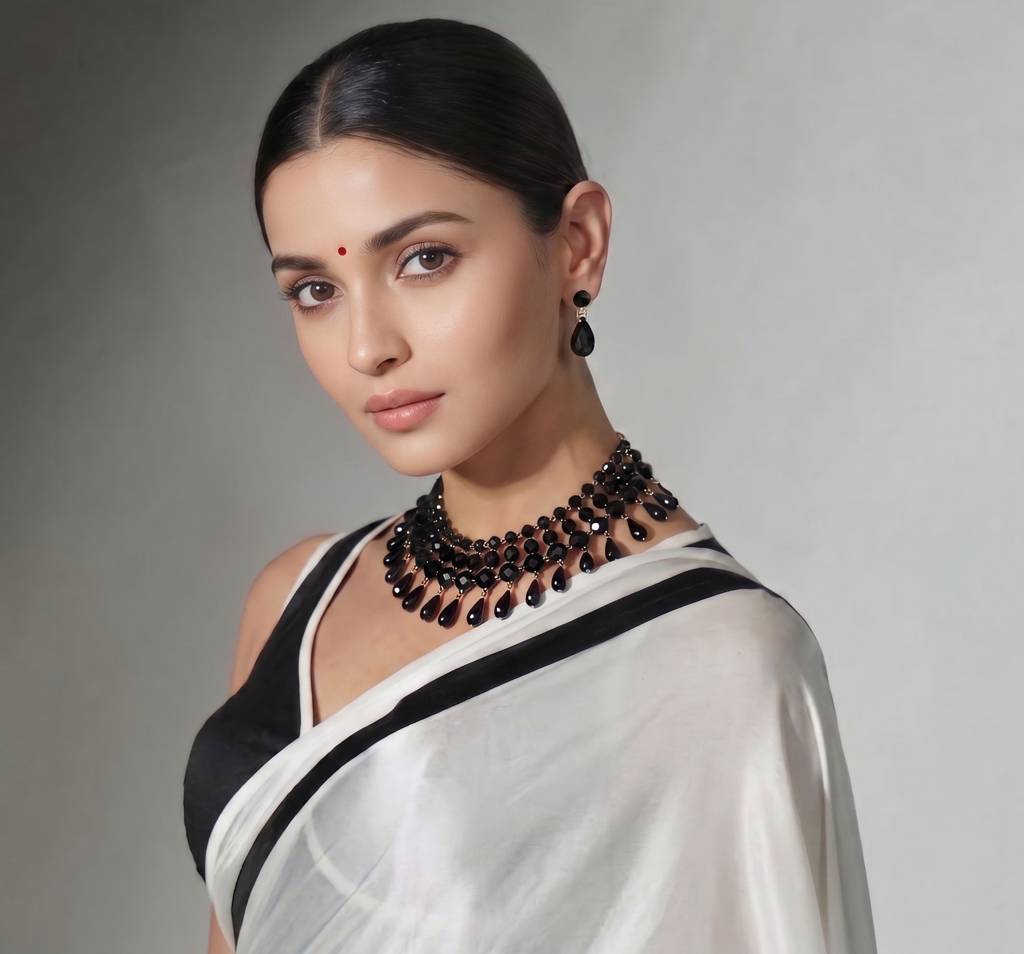 Partywear Black Crystal Necklace & Earrings Set For Women & Girls, Bianca Noir Crystal Drop Set : AMA-BIANCA-SET