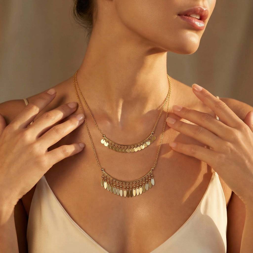Gold Plated Stacking Chain Necklaces For Women And Girls, Calista Fringe Necklace (Set Of 2) : AMA-CALISTA-SET-NECKLACE