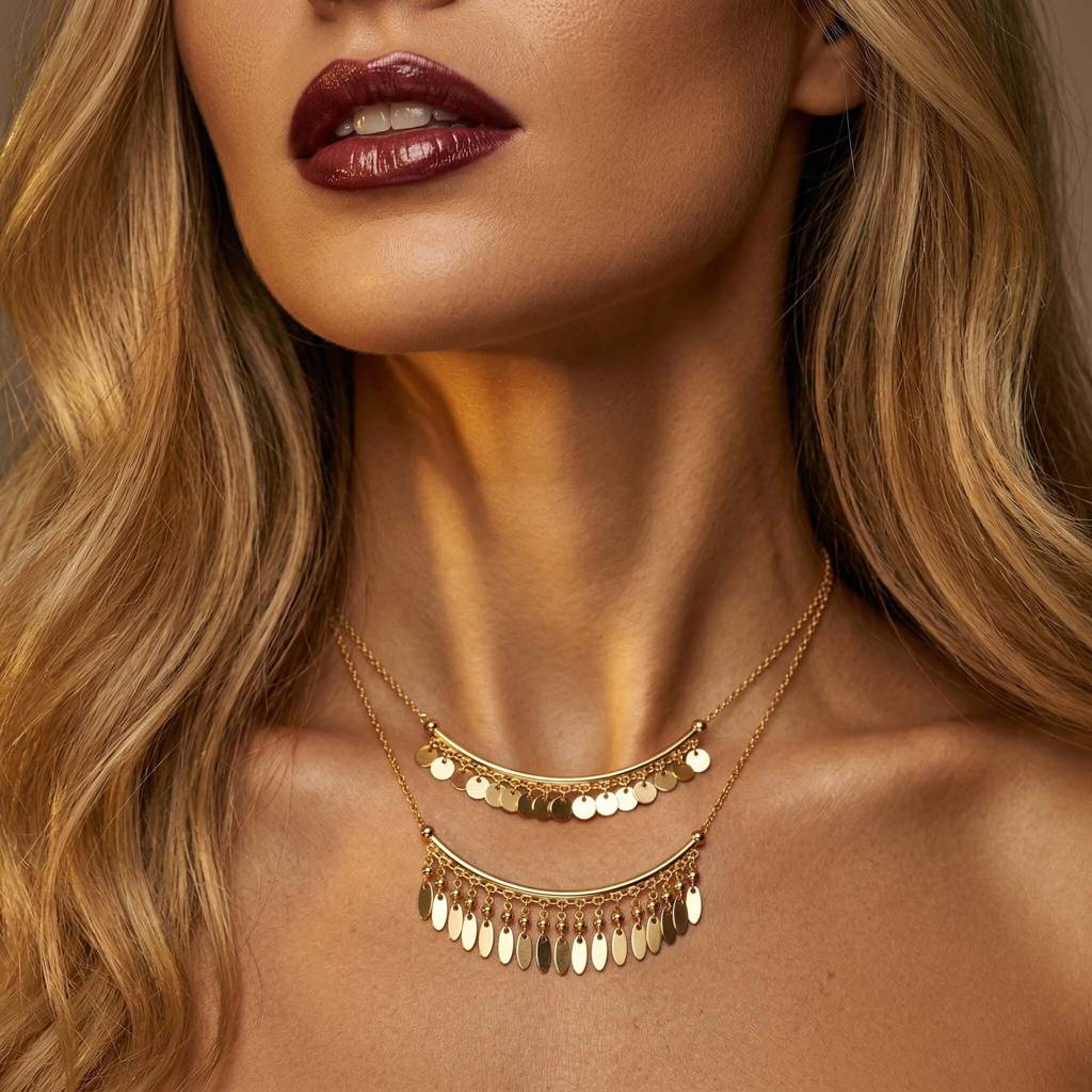 Gold Plated Stacking Chain Necklaces For Women And Girls, Calista Fringe Necklace (Set Of 2) : AMA-CALISTA-SET-NECKLACE