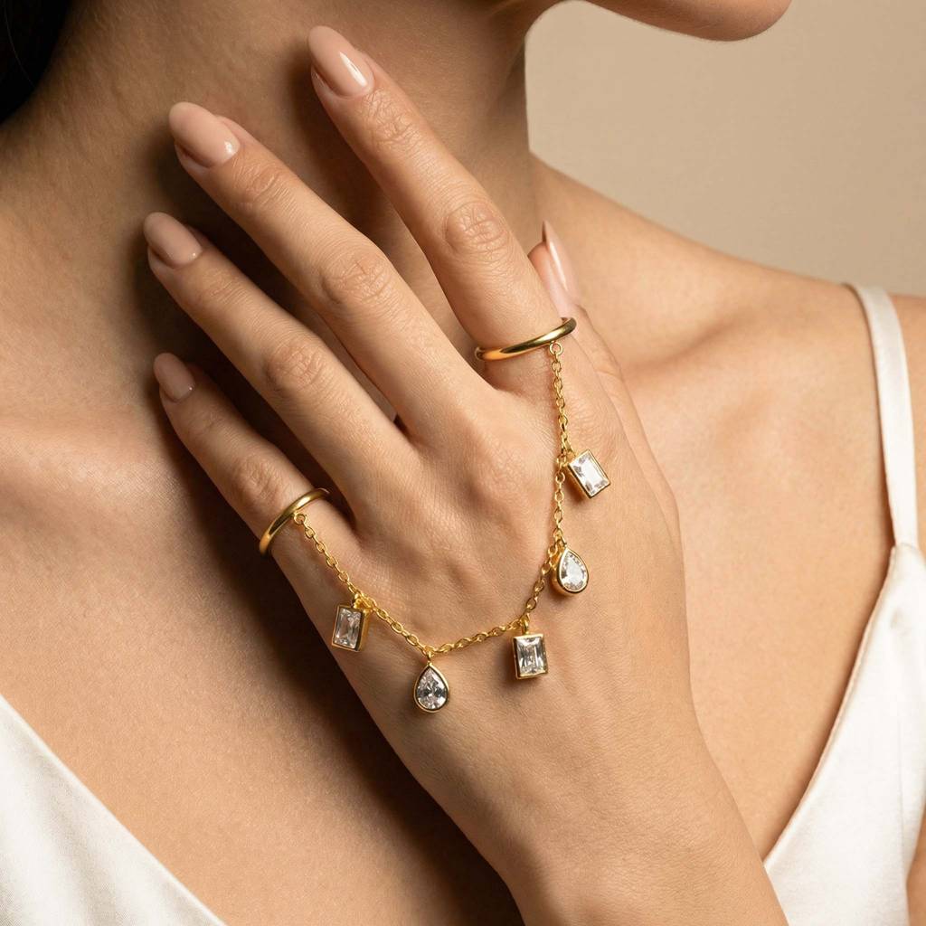 Gold Plated Chain Ring For Women And Girls, Cleo Drizzle Adjustable Chain Ring : AMA-CLEOCHAIN-RING