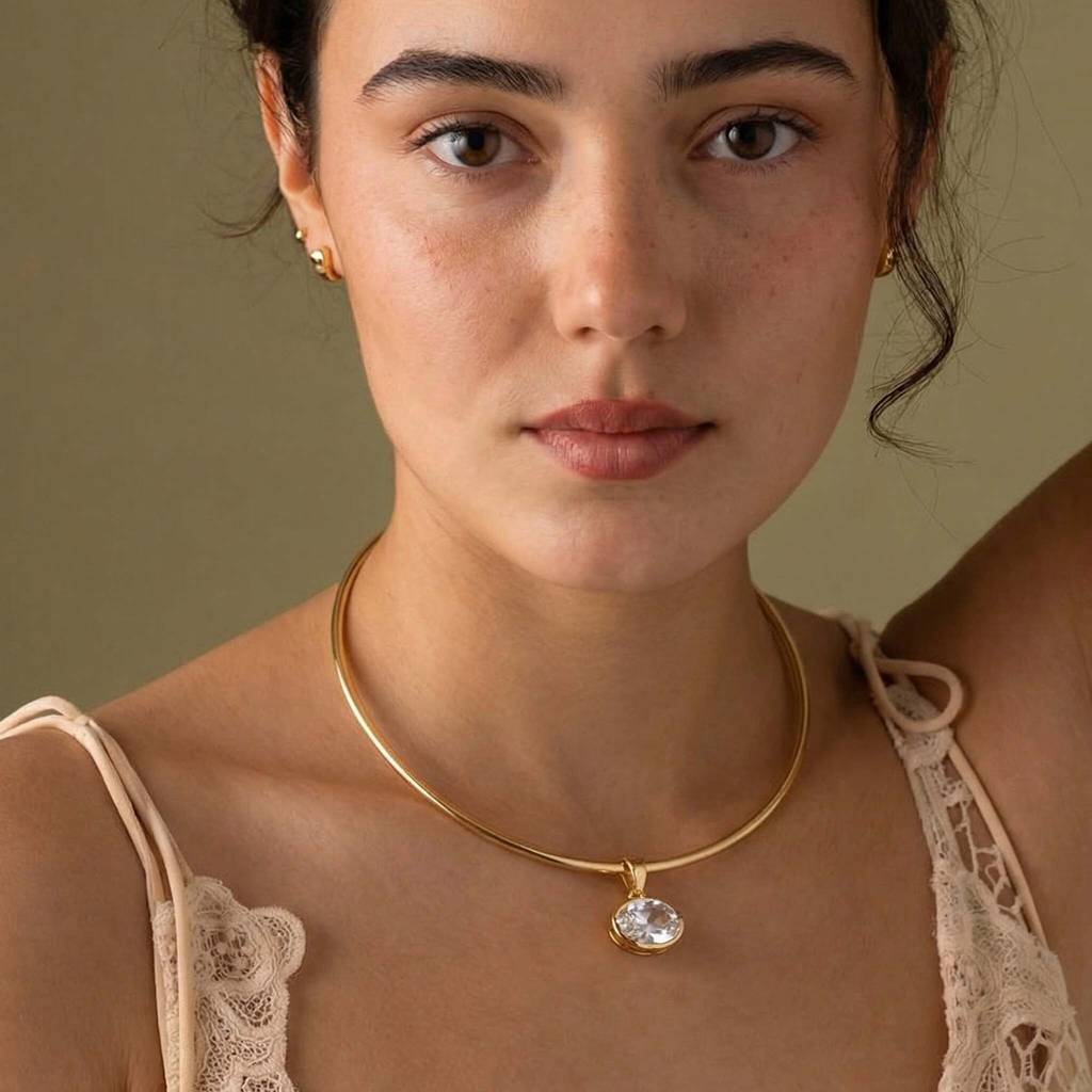 Gold Plated Silver Stone Choker Necklace For Women And Girls, Coin Pendant Torque Necklace : AMA-COIN-PENDANT-NECKLACE