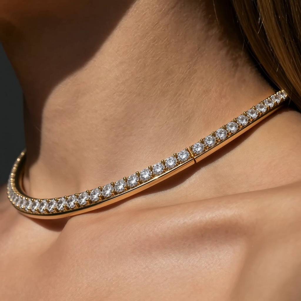 Combo Of  Gold Plated Necklace  And Earrings - Crystal Collar Necklace & Stud Earrings  For : AMA-CRYSTAL-COLLAR-NECKLACE-STUD