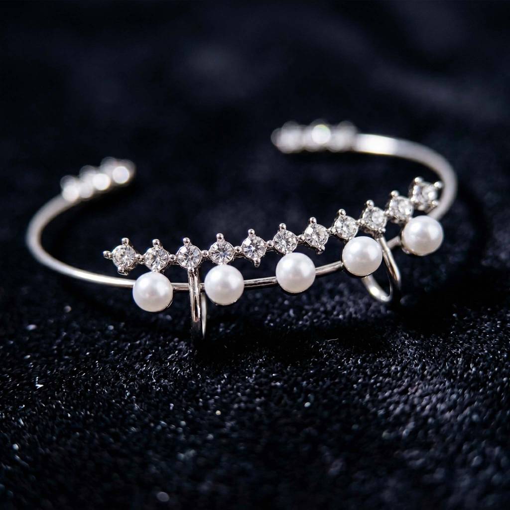 Combo Of 2 Earrings - Silver Plated Ear Cuffs & Long Bar Earrings For Women & Girls, No Pierc : AMA-DIANA-EAR-CUFF-CRYTSALDROP