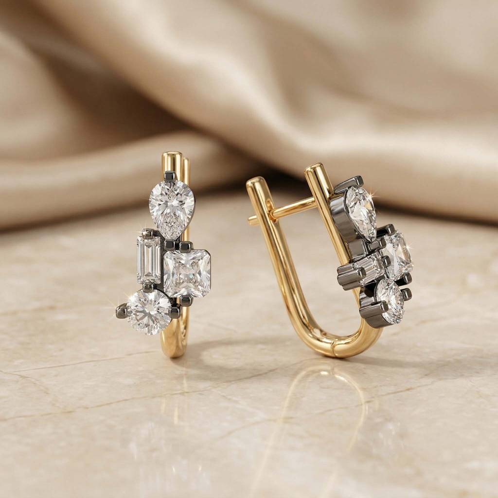 Gold Plated Silver Cluster Stone : Harper Huggie Earrings : AMA-HARPER-EARRINGS
