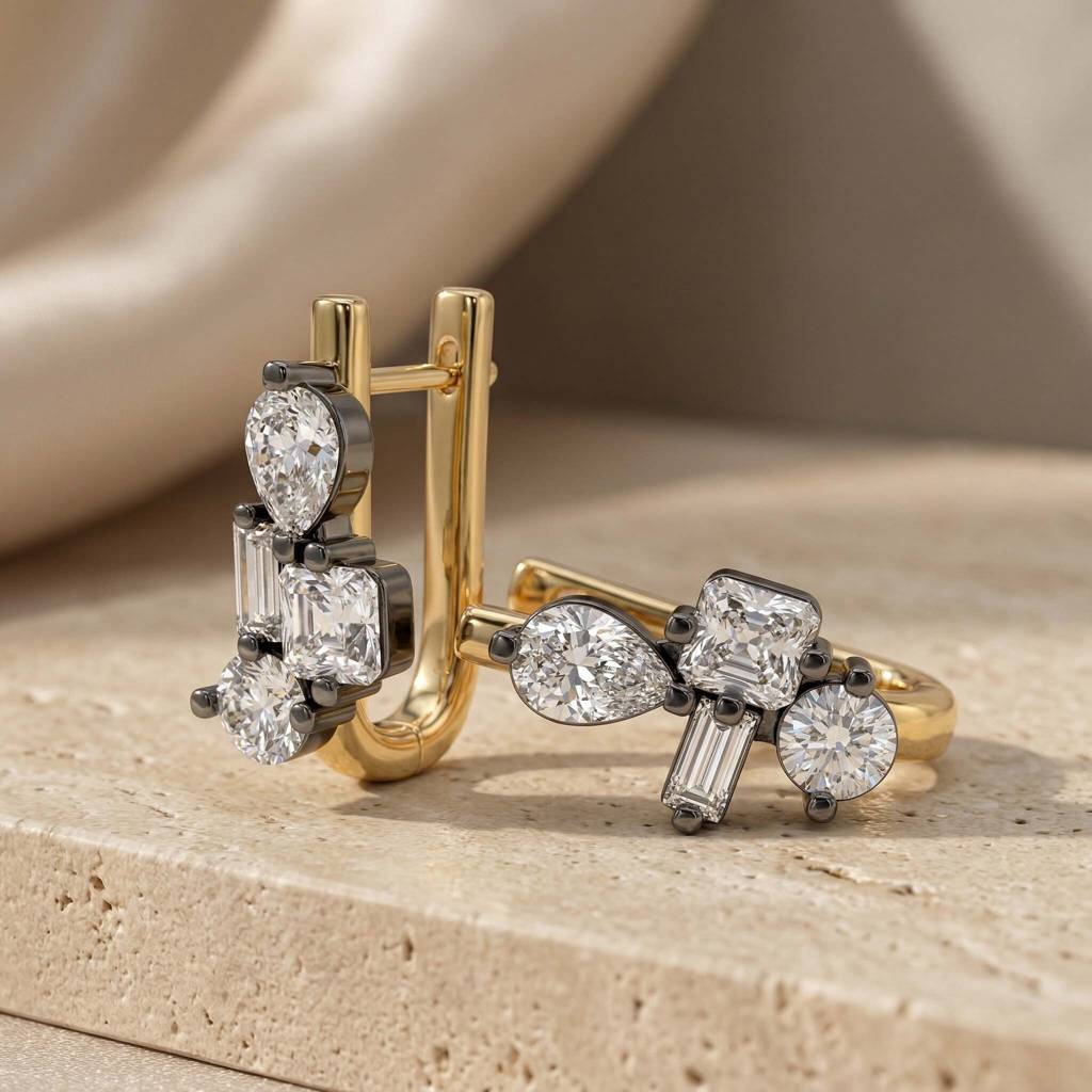 Gold Plated Silver Cluster Stone : Harper Huggie Earrings : AMA-HARPER-EARRINGS