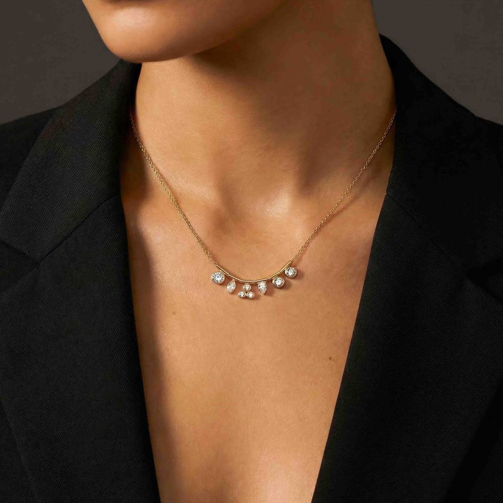 Gold Plated Stone Necklace For Women And Girls, Lunessa Crystal Arc Necklace : AMA-LUNESSA-ARC-NECKLACE