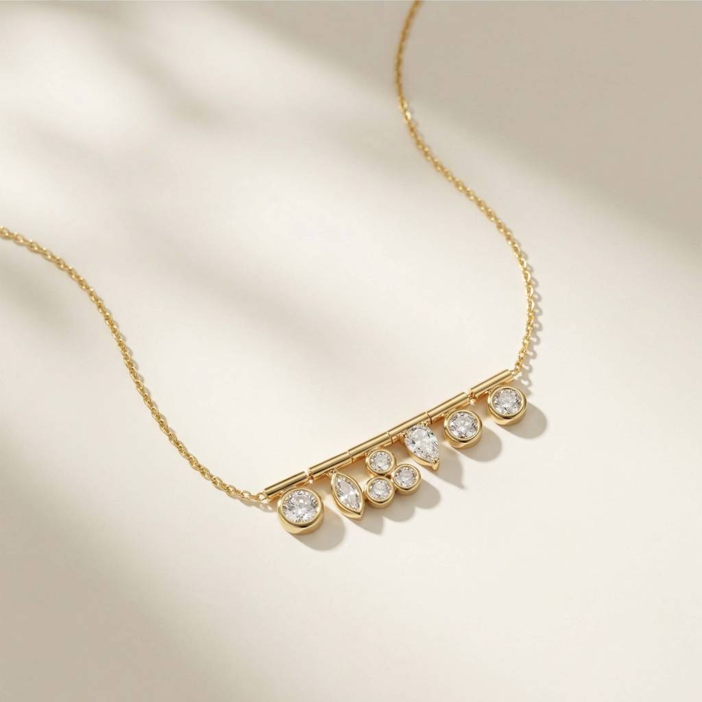 Gold Plated Stone Necklace For Women And Girls, Lunessa Crystal Arc Necklace : AMA-LUNESSA-ARC-NECKLACE