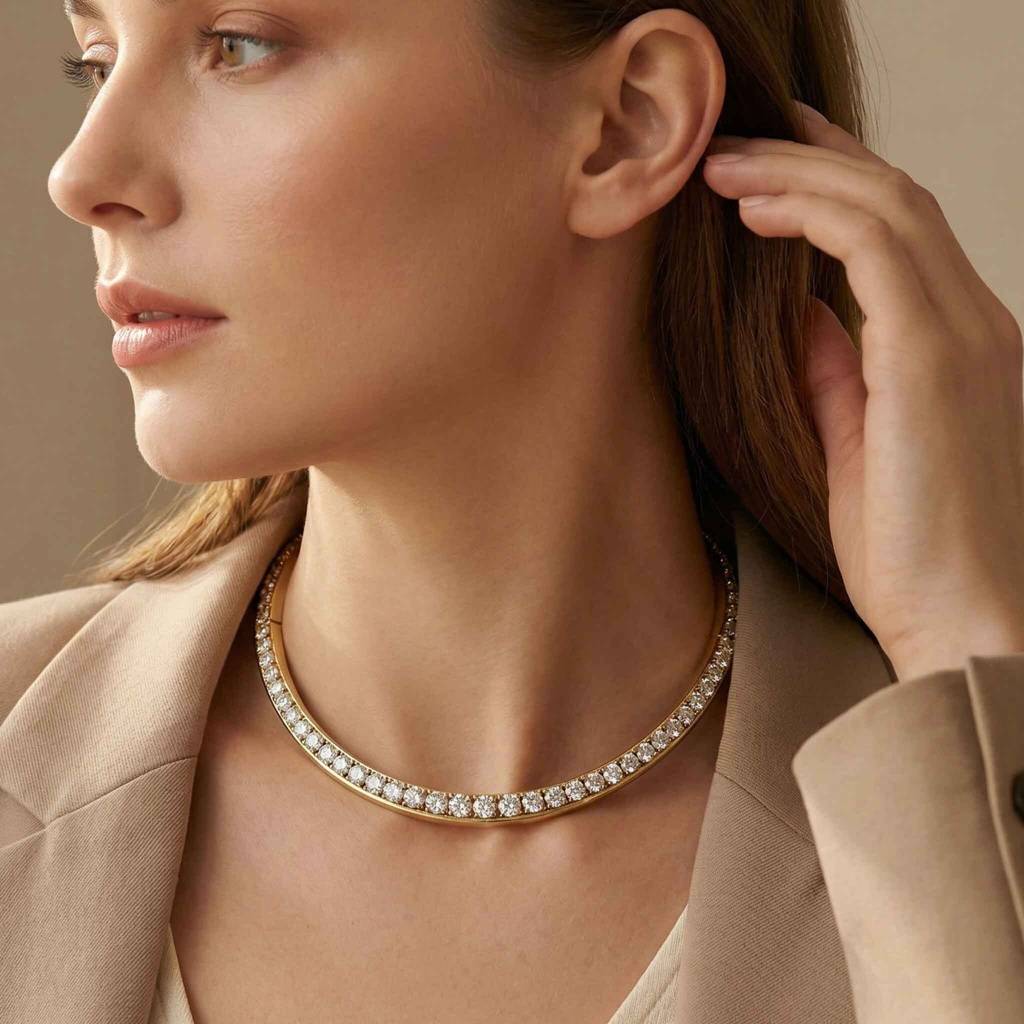 Gold Plated Combo Of Crystal Choker Necklace & Long Dangle Earrings For Women & Girls, Crys : AMA-NOORSTUD-CRYSTALCHOKER-COMBO