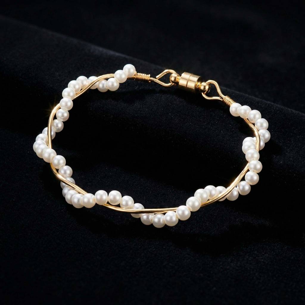 Gold Plated Silver Stone Bracelet : Pearl Twist Bracelet : AMA-PEARLTWIST-BRACELET
