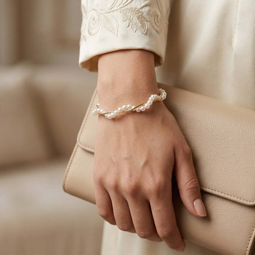 Gold Plated Silver Stone Bracelet : Pearl Twist Bracelet : AMA-PEARLTWIST-BRACELET
