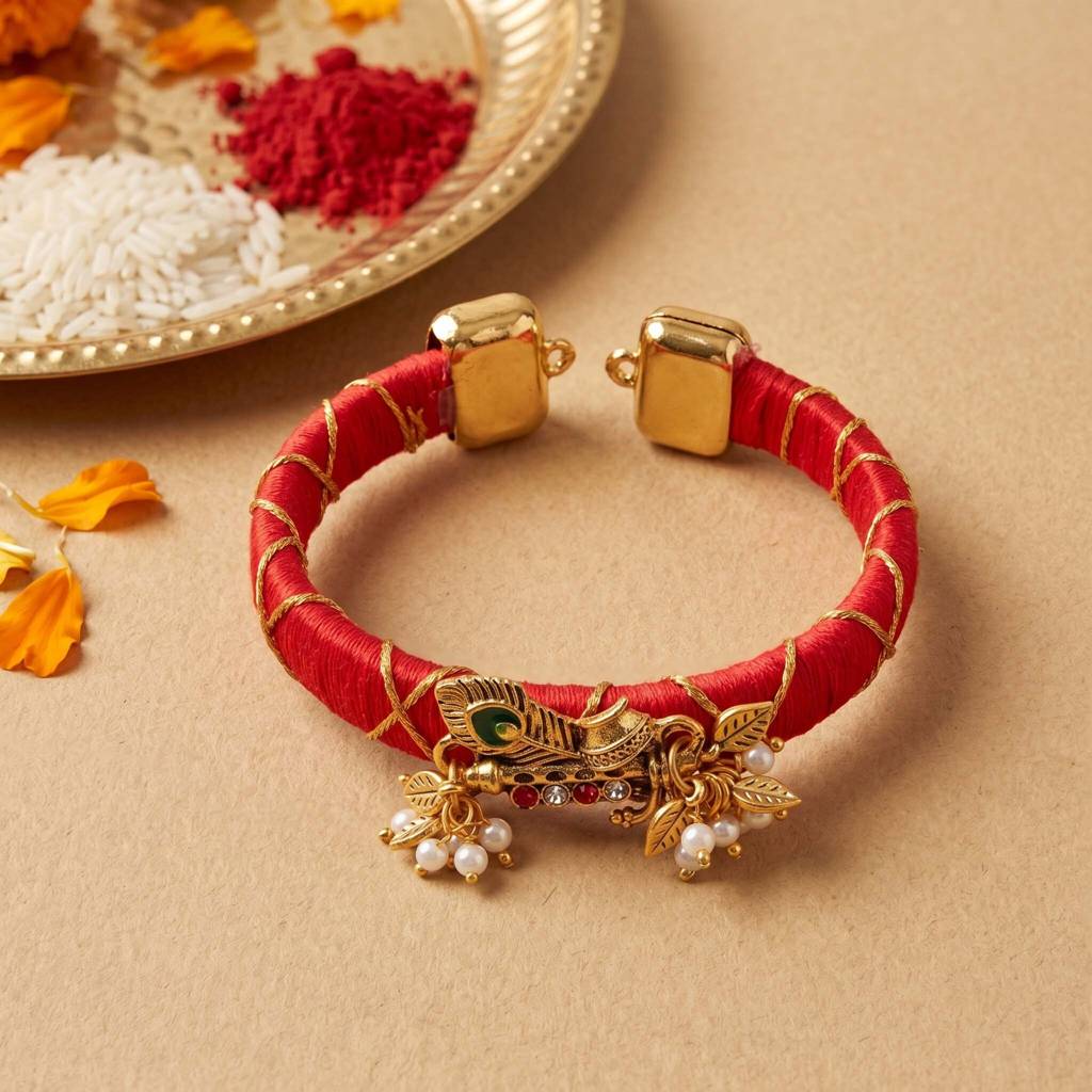 Matching Bhaiya Bhabhi Designer Gold-Tone Rakhi Set Of 2 | Aaravya Bandhan Rakhi Set : AMA-RAKHI-AARAVYA